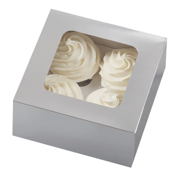 Cupcake Boxes- 4 Cavity Silver
