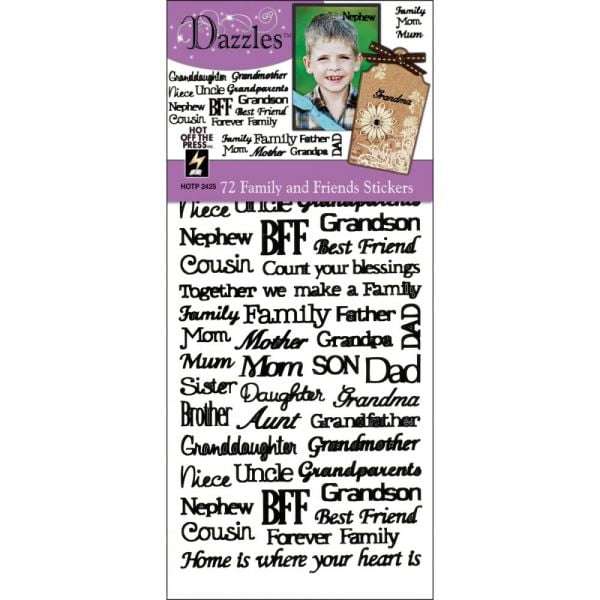 Hot Off The Press Dazzles Stickers 4"X9"- Family & Friends-Black