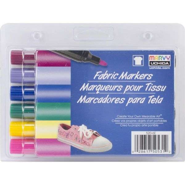 Uchida Fabric Markers Broad Tip 6/Pkg- Primary