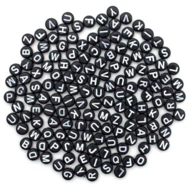 Alphabet Beads 7mm 150/Pkg - Black Round with White Letters