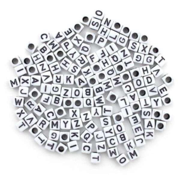 Alphabet Beads 6mm 160/Pkg - White with Black Letters
