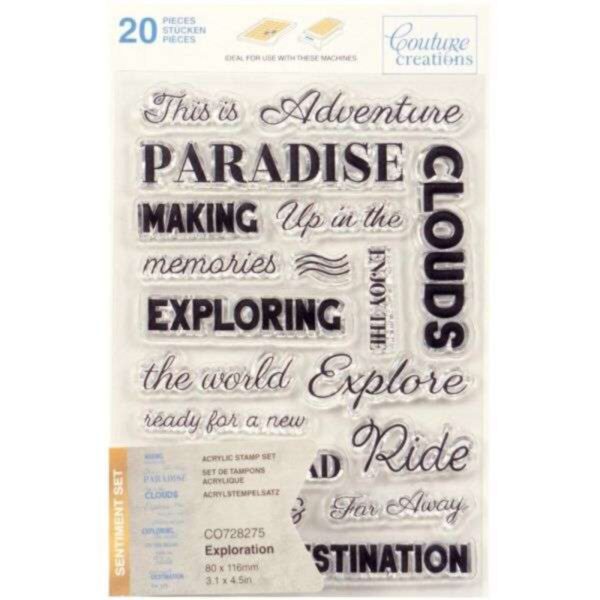 Couture Creations Sentiment Stamp Set 3.1"X4.5" - Exploration 20/pkg