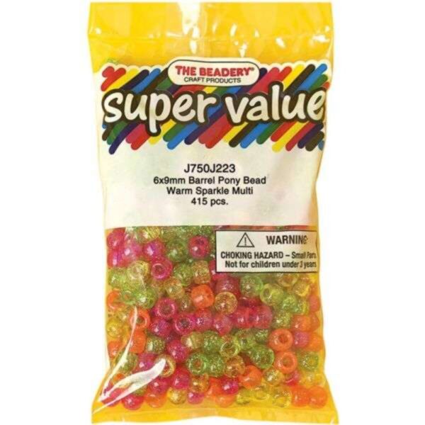 Pony Beads 6mmX9mm 415/Pkg - Warm Sparkle Multicolor