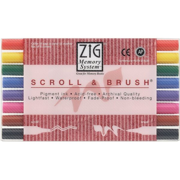 Zig Memory System Scroll & Brush Dual-Tip Markers 8/Pkg