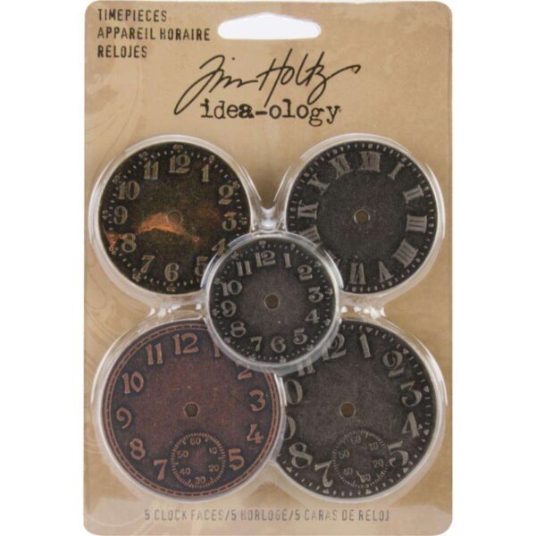 Idea-Ology Metal Clock Faces 1.25" To 1.75" 5/Pkg-Antique Nickel, Brass & Copper