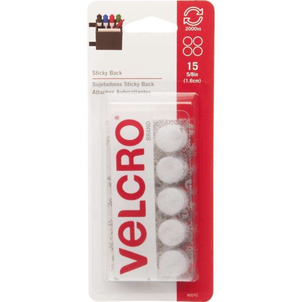 VELCRO® Brand Sticky Back Coins .625" 15/Pkg-White