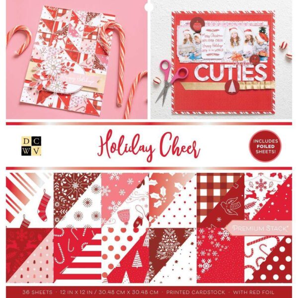 DCWV Double-Sided Cardstock Stack 12"X12" 36/Pkg-Holiday Cheer, W/Red Foil