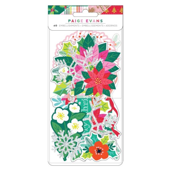 Paige Evans Sugarplum Wishes Ephemera Cardstock Die-Cuts-Floral W/Silver Glitter