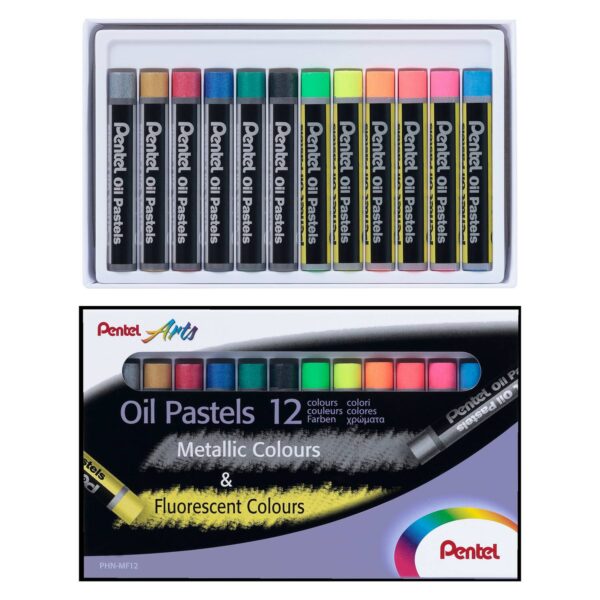 Pentel Metallic & Fluorescent Oil Pastels – 12 Colours