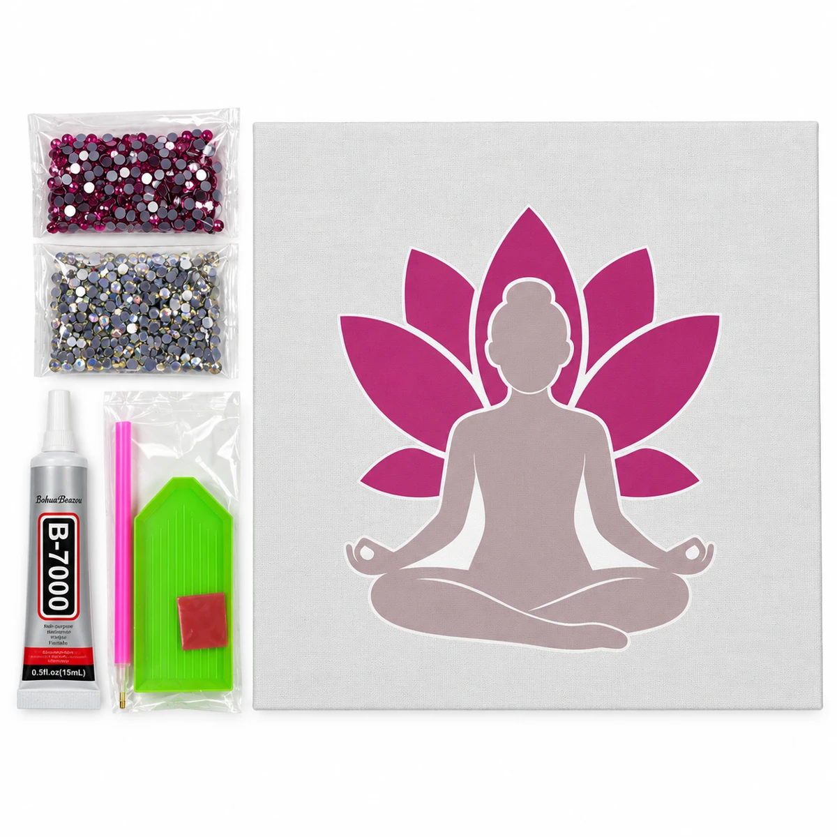 Bedazzle Kit 4 — a seated meditation silhouette in front of pink lotus petals
