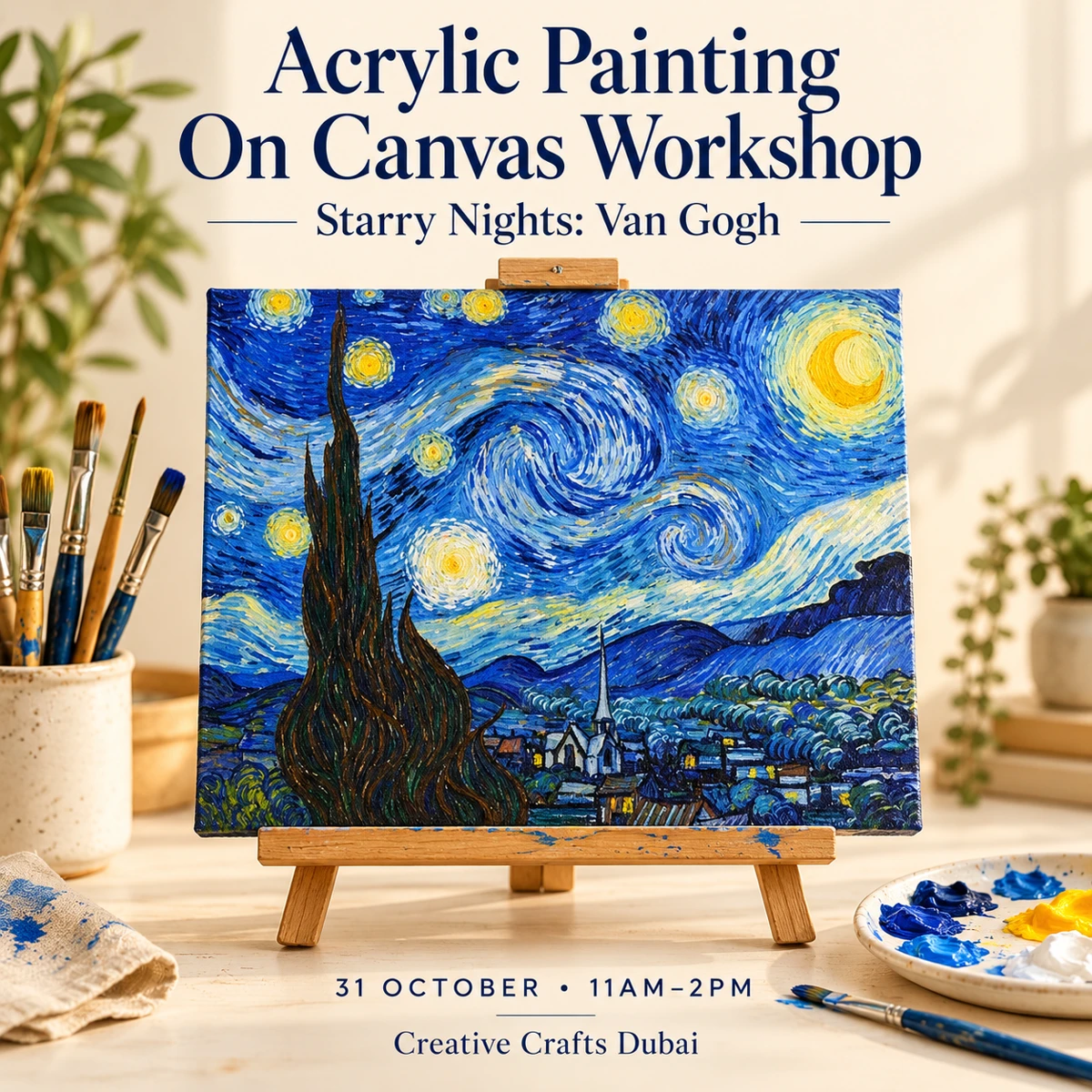 Acrylic Painting On Canvas Workshop — Starry Nights: Van Gogh, 31 October, 11am–2pm at Creative Crafts Dubai